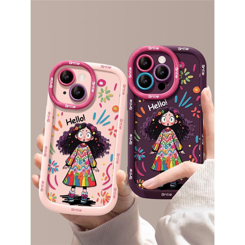 Suitable for Apple 16 Shell 14promax Curly IPhone 13 Graffiti Girl 12 Fry 11 Niche 15