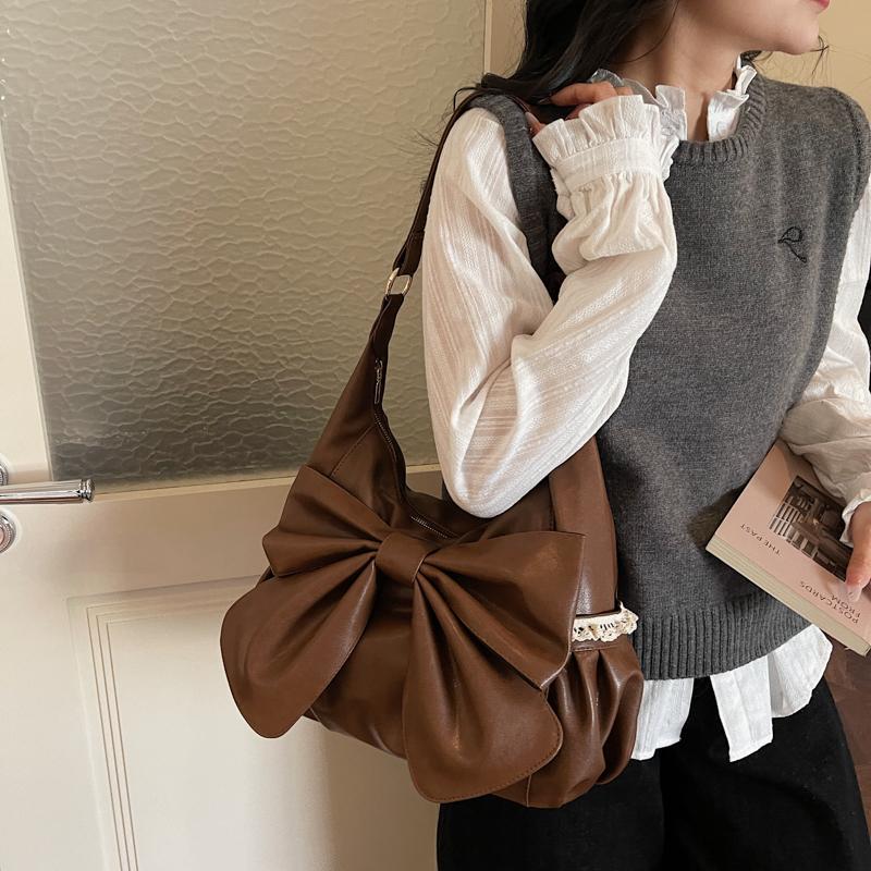 Damen Große Schleife Schultertasche - Weiche Kunstleder Hobo Tasche mit Spitzenverzierungen, Trendige Mode Handtasche für den Lässigen Täglichen Gebrauch & Einkaufen