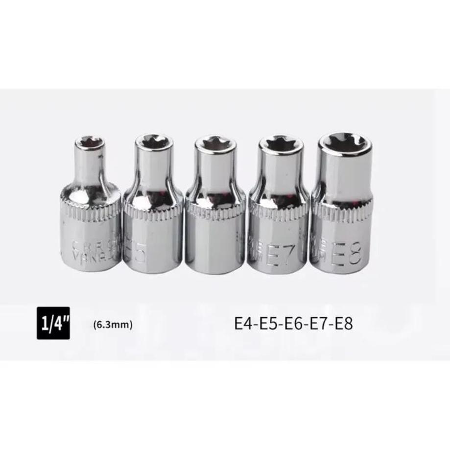 14 Pcs Female E-Torx Star Socket Set With Case 1/4, 3/8, 1/2 In. Drive External Star Socket Set E4-E24 Torque Socket Set