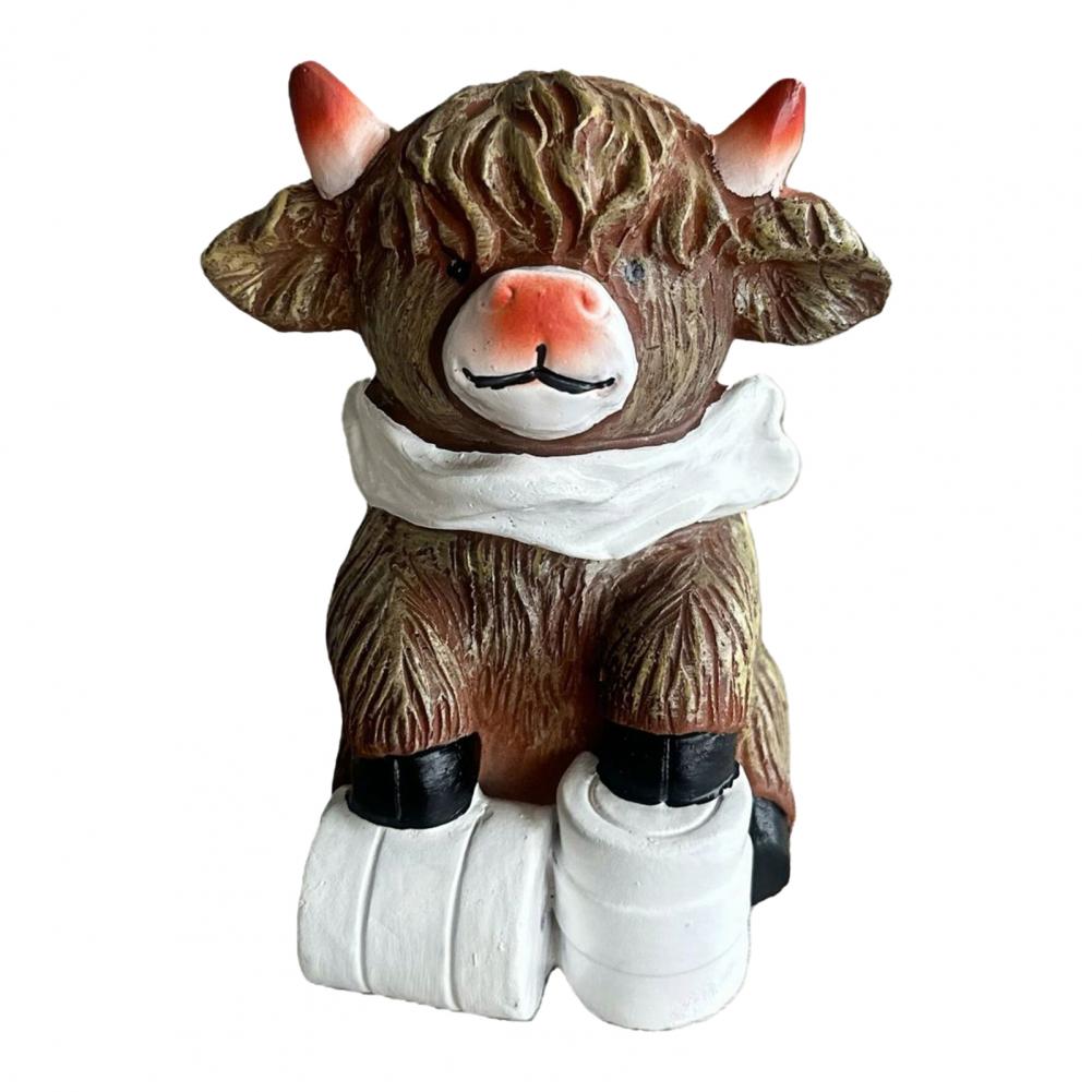 1/3 Stück Badezimmer Hochlandrind Figur Baden Lesen Buch Toilettenpapier Hochlandrinder Harz Statue Skulptur Ornament Dekoration