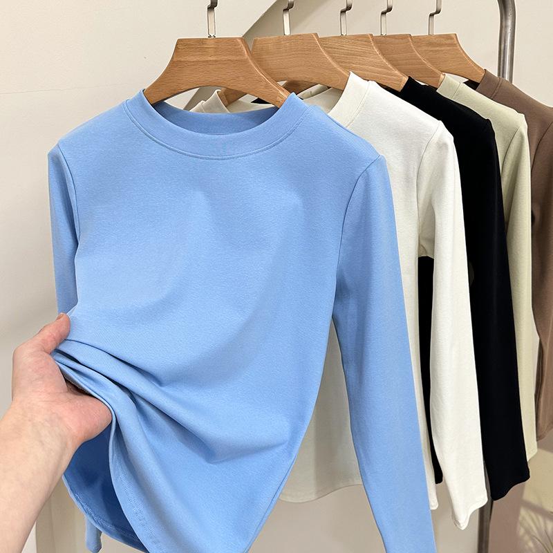 

Spring 2025 Women s Slimming Pure Cotton Stand Collar Long Sleeve T-Shirt 2XL [65-72.5 kg] небо синє кольору