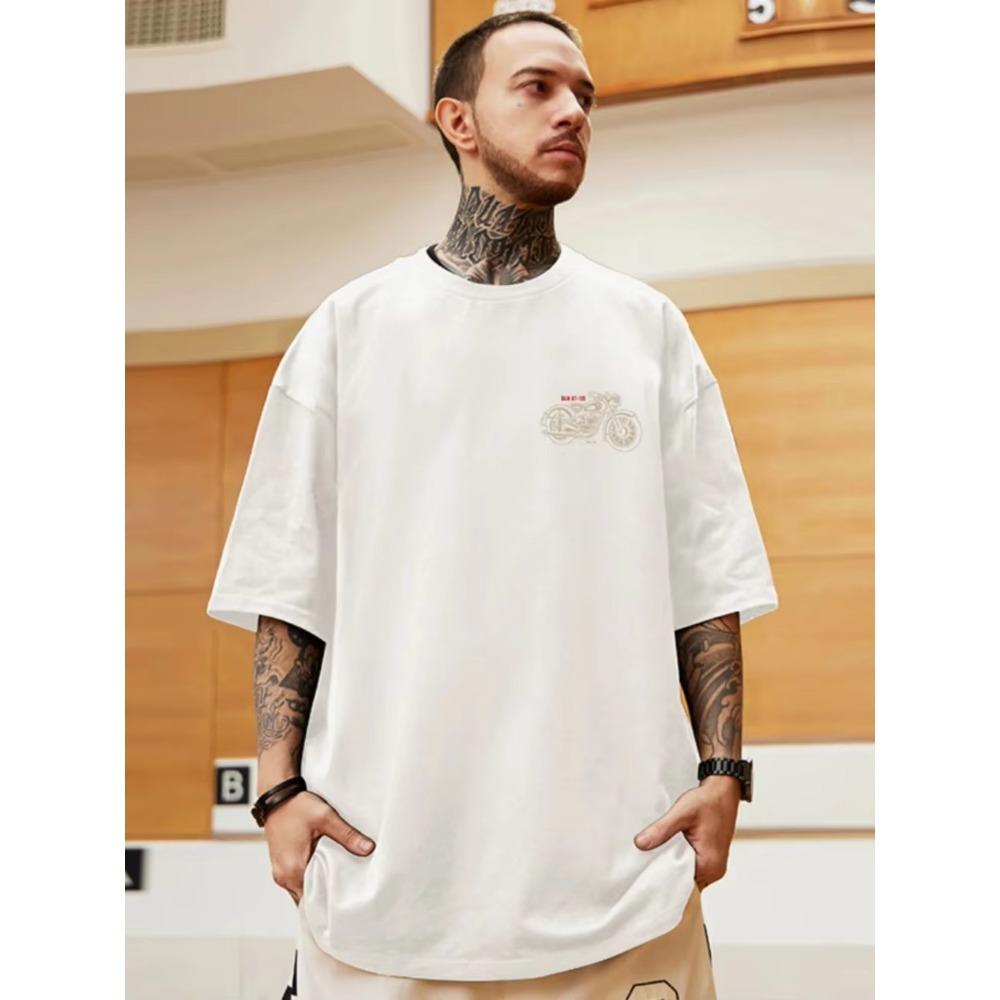 Summer High Quality 100% Cotton English Letter Motorcycle Print Top Breathable Sports Gym Men's Fashion Round Neck T-shirt