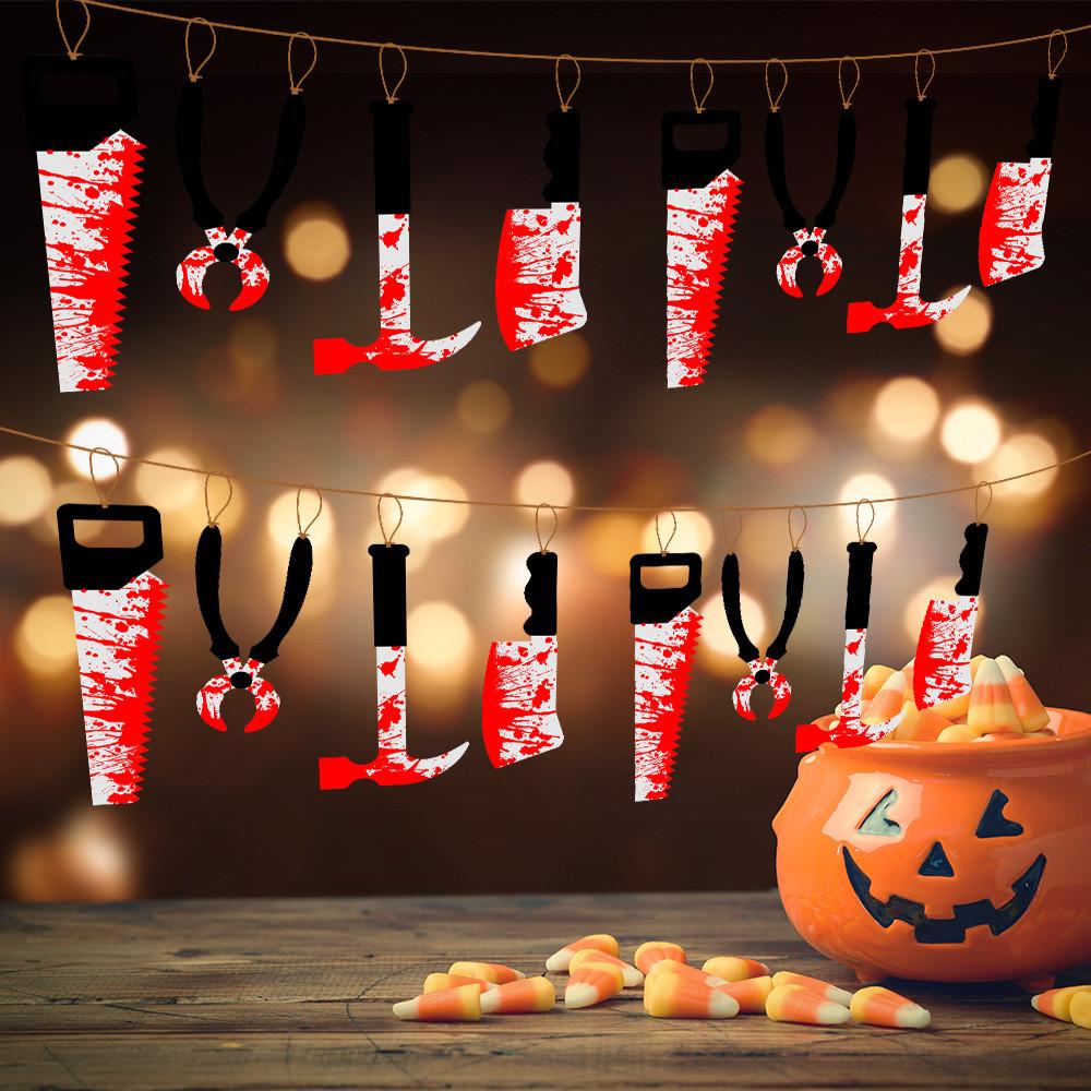 Spooky Halloween Blood Knife Banner Set Perfect For Haunted House Party Decorations