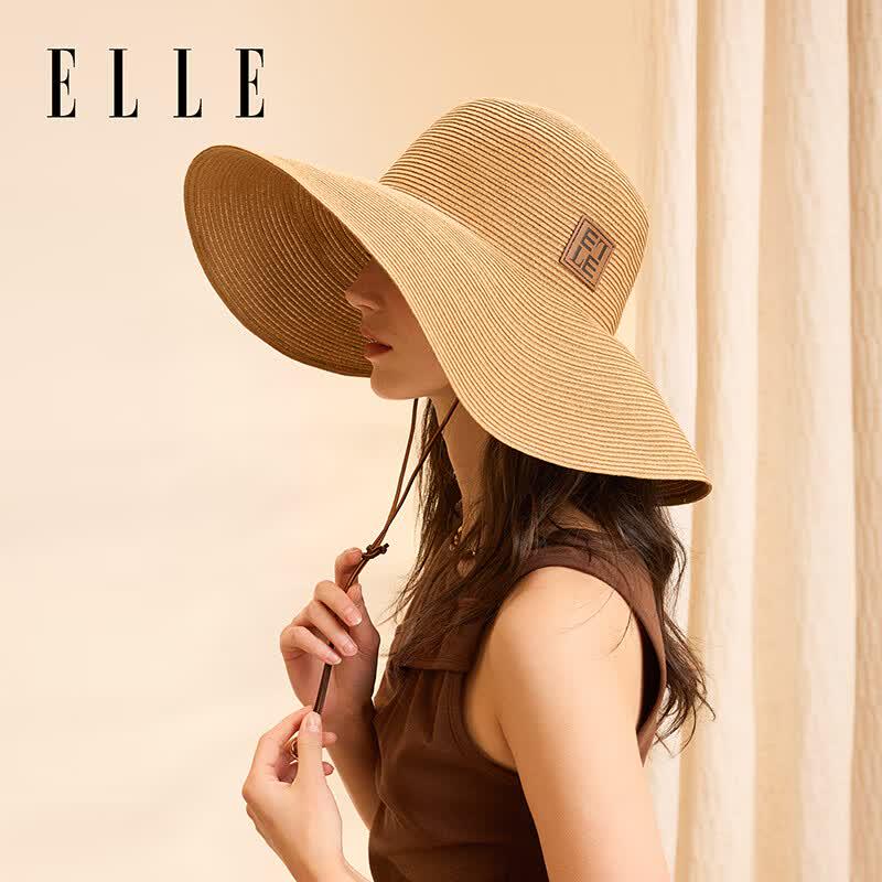 ELLE Women s French Elegant Large Brim Straw Sun Hat