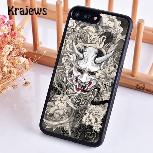 Krajews Japanese Oni Hannya Demon Mask Cool Phone Case For iPhone 17 Air 16 15 14 Plus 11 12 13 Pro Max Coque