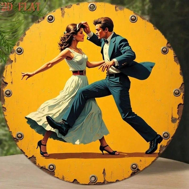 

Vintage 1950s Dancing Couple Metal Wall Art Poster for Home Garden Gift