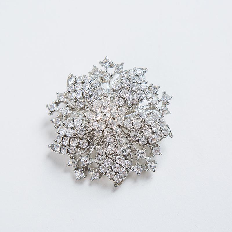 High-End Rhinestone Flower Safety Pin Brooch - Zinc Alloy Suit Accessory