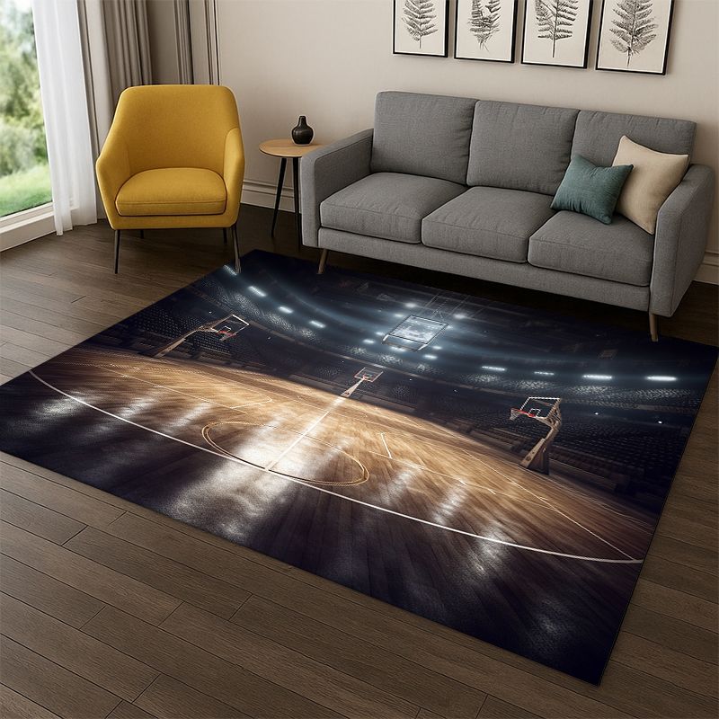 Retro Basketball Court Cartoon Sports Carpet Rug for Bedroom Living Room Sofa Playroom Doormat Home Decor,Kid Area Rug Non-slip