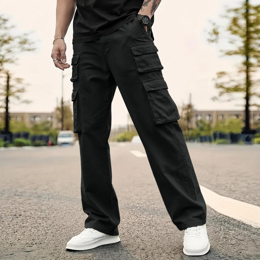 Men's Loose Fit Wide Leg Cargo Pants Straight Leg Casual Trousers for Work and Everyday