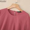 ZANZEA Women Casual Round Neck Loose 3/4 Sleeve Solid Blouse