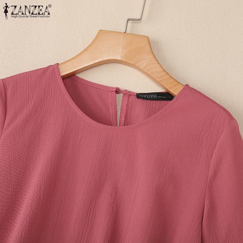 ZANZEA Women Casual Round Neck Loose 3/4 Sleeve Solid Blouse