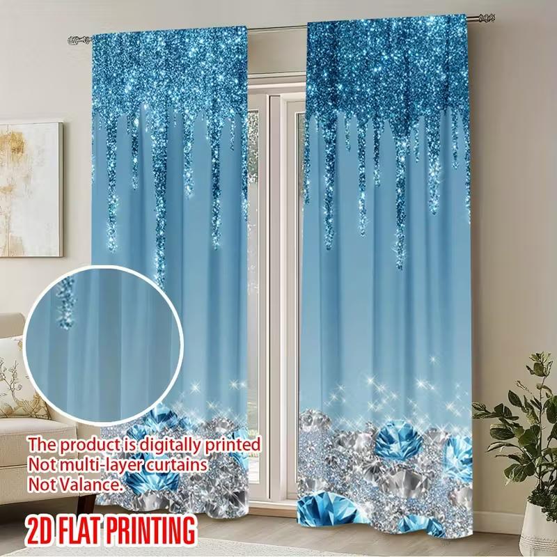 2 Pcs Blue diamond print curtains,suitable for bedroom,living room kitchen decoration,home decoration,window decoration