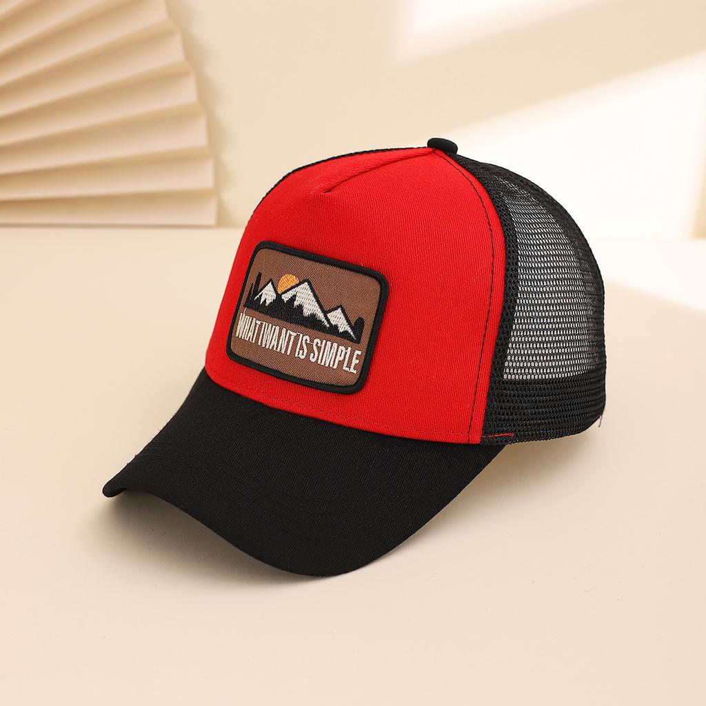 Fashionable Summer Hollow Out Mesh Baseball Cap with Embroidered Sunset Mountain Design, Outdoor Sun Protection Snapback Hat