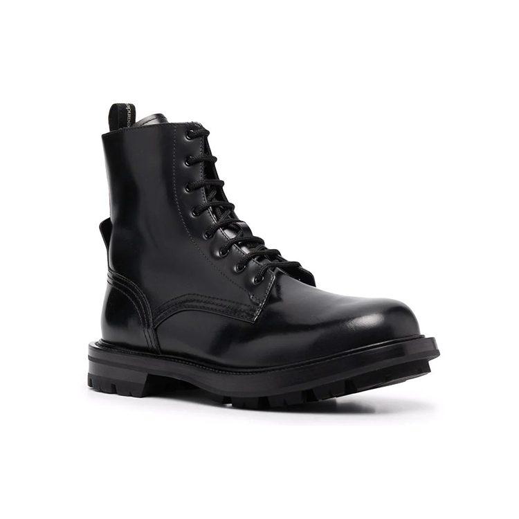 Alexander McQueen Polished Leather Combat Boot Black 683569WHZ801000