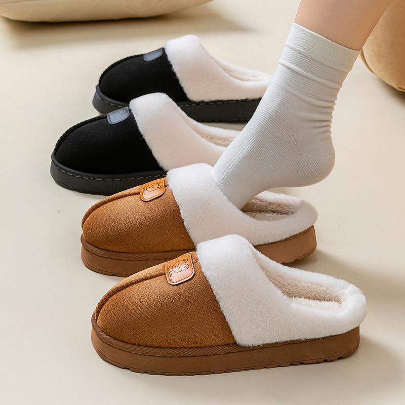 2025 autumn and winter cotton slippers home thick-soled plush warm couple plush shoes