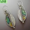 Bohemian  Tone Color Metallic Green Leaf Dangle Bridal Bridal Earrings Women Retro Tribal Abstract Colorful Stone Dangle EarringsVintage Dangle