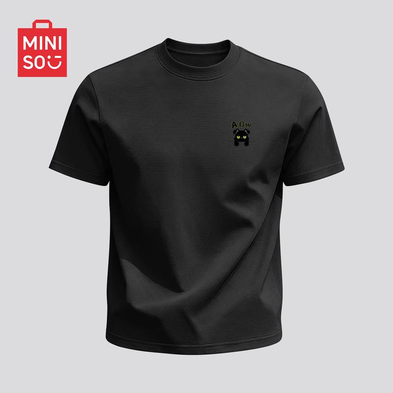 MINISO Men s Quick-Dry Cool Short Sleeve T-Shirt with Lying Dog Logo L