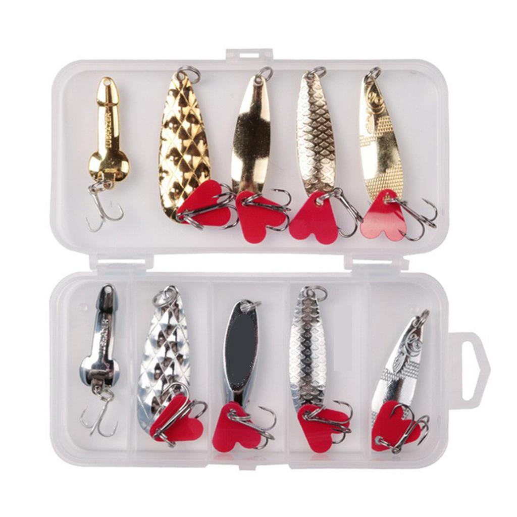 10Pcs Spoon Metal Hard Spinner Baits Fishing Lure Spinner Swimbaits Silver Golden Lure Baits Trebles Fishhooks