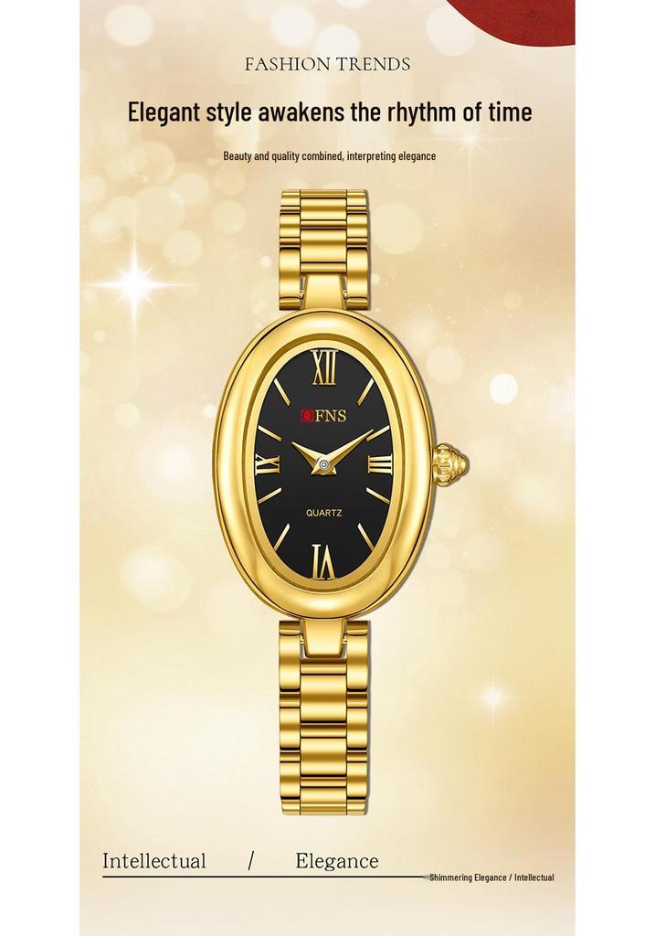 Waterproof Women's Quartz Watch with Solid Steel Band and Simple Oval Design