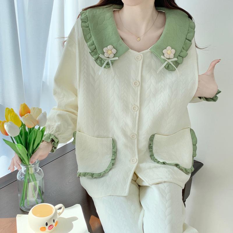 Air Cotton Layered Maternity Pajamas for Autumn/Winter - Breastfeeding & Postpartum Homewear