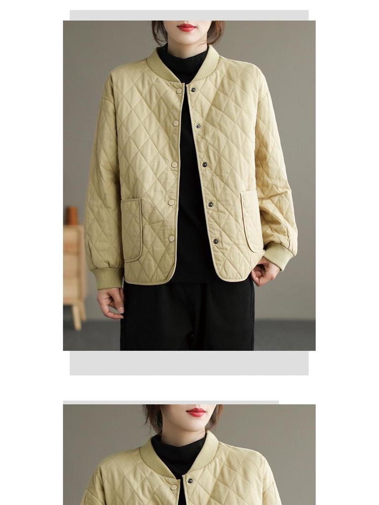 Women's Quilted Light Cotton Jacket - Autumn/Winter 2025, Short Solid Color Outerwear