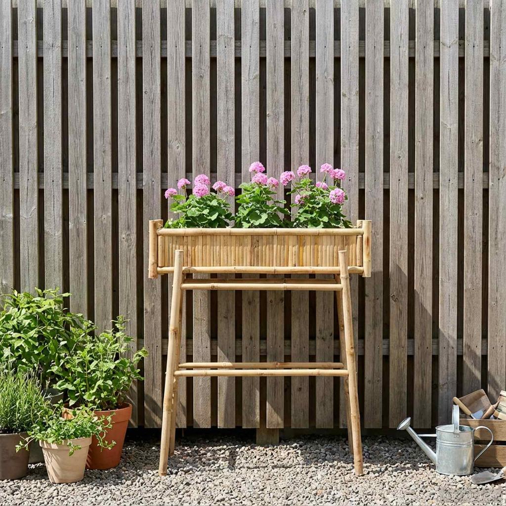 Garden Planter with Stand Natural 100 X 38 X 114 Cm Bamboo