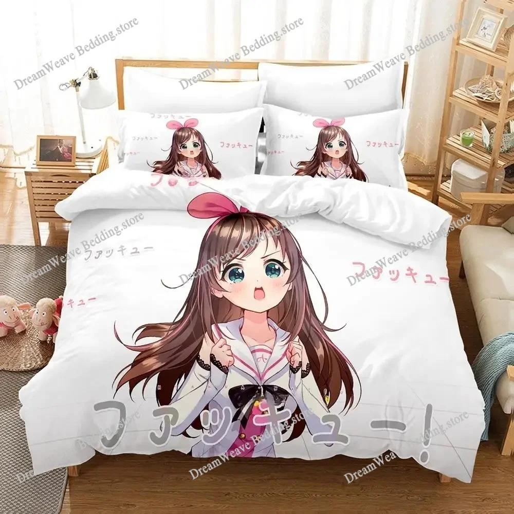 Kawaii Girls Kizuna AI Cartoon Poster Sheets Quilt Covers Bedding Dormitory Sheets Bedding Set Soft Warm Bedding Set Luxury Gift
