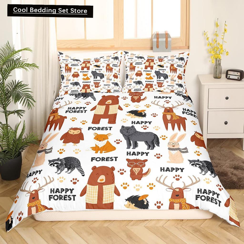 Bettwäscheset mit Weißwolf-Muster Tier Bettbezug Queen King Full Size Bettwäscheset Herren Weiche Polyester Bettdeckenbezug Schwarz Grau