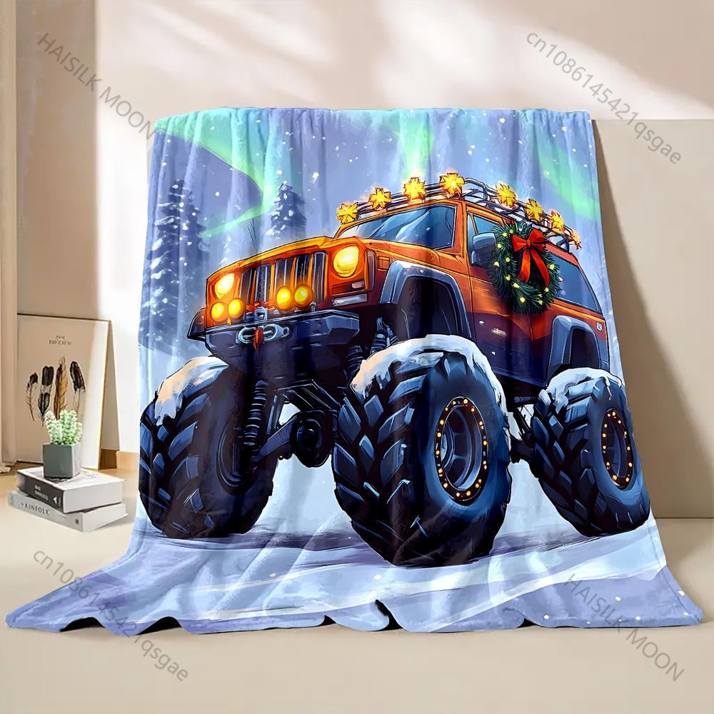 Off-road Car Christmas Print Blanket Warm Soft Luxury Gifts for Children Adults Suitable for Home Bed Sofa Travel Camping RV 75X95CM