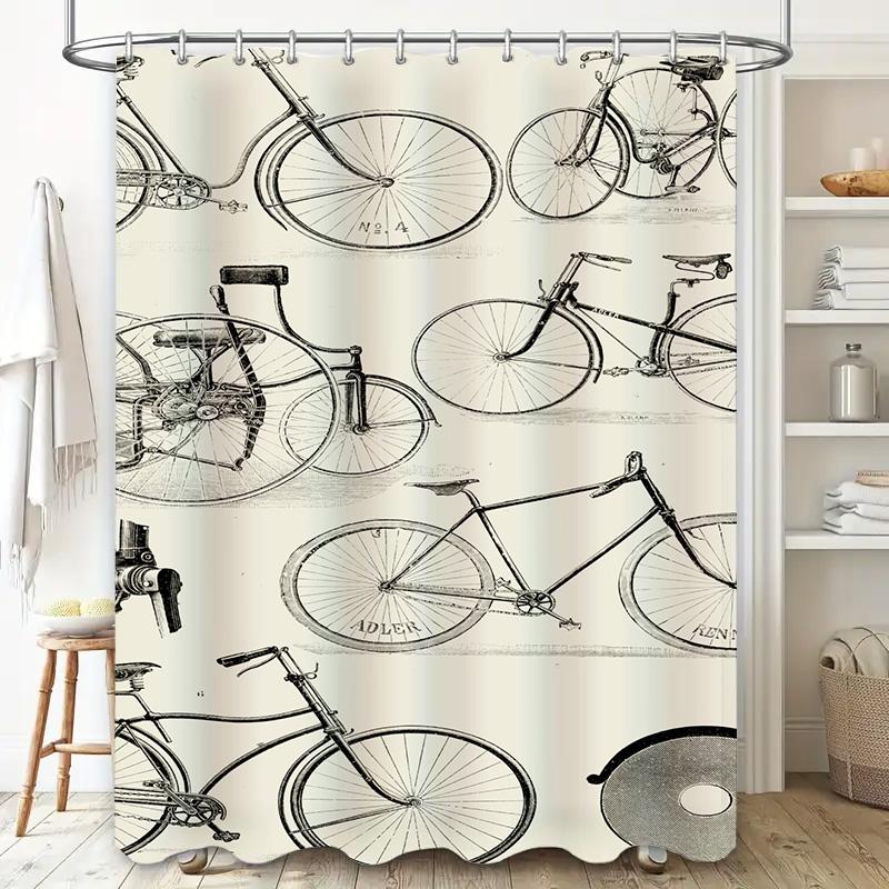 Vintage Bicycle Shower Curtain Waterproof Bathroom Decor With Retro Style Classic Design 3D Printed Black White Cycle Wall Hangi