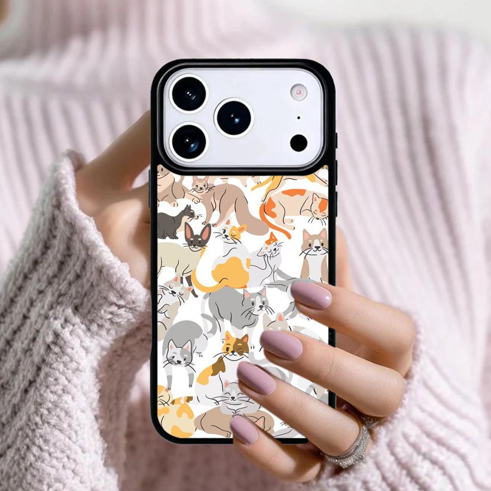 Cute Cat Pattern Phone Case For Apple iPhone 17 Air 16E 15 14 Plus 13 12 11 Pro Max Mini Funda Cover
