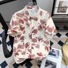 Hawaiian Full Printed Short-Sleeved Floral Shirt Men's Summer Thin Vacation Style Ice Silk Cool Half-Sleeved Loose Shirt