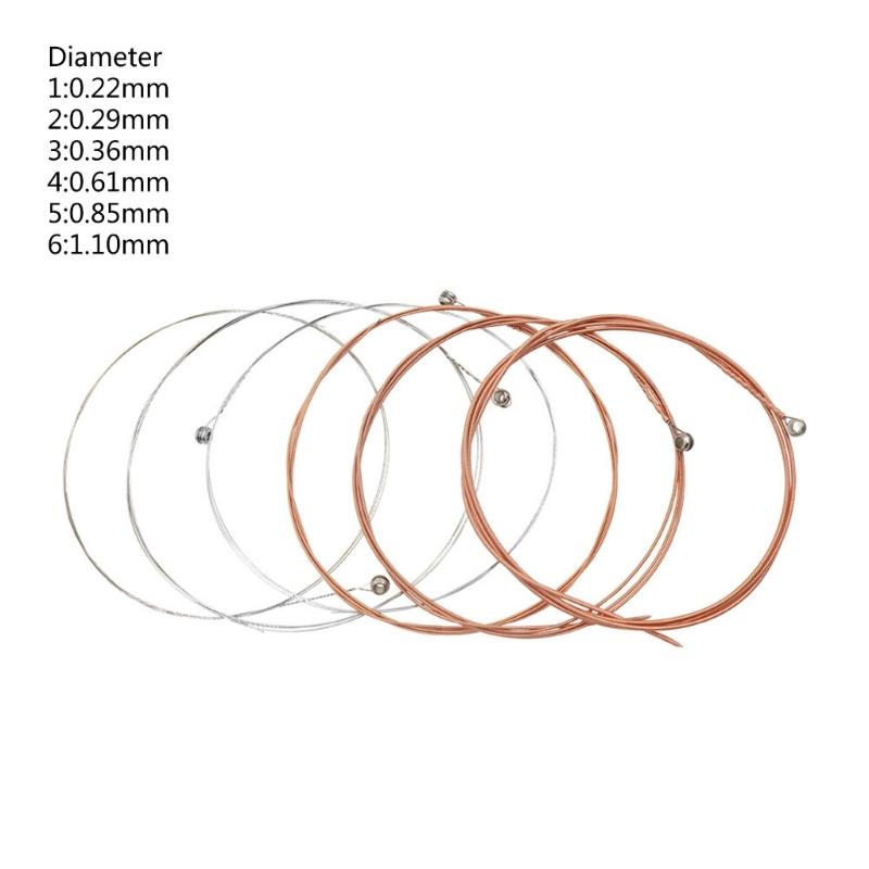 6 Pieces Steel Core Folk Guitar 6 String Replacement Sets Stainless Steel Acoustic Guitar Strings Kits for Folk Guitars