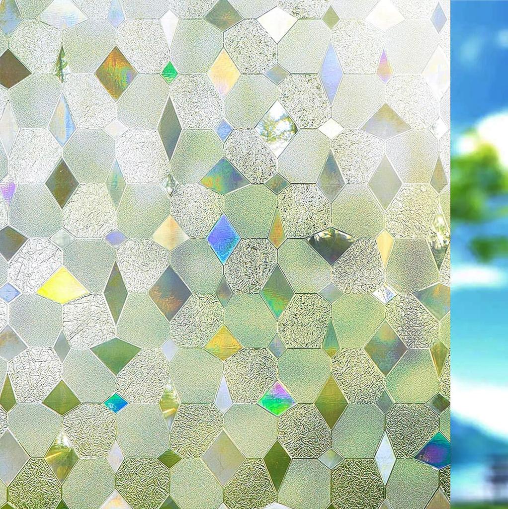 Wide 75/90 Cm Rainbow Privacy Window Film, Static Cling Insulation Window Tint, Non Adhesive Decorative Window Glass Sticker