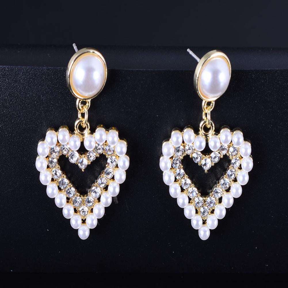 1 Pair of Women's Earrings Golden Love-heart Shape Pearl Earrings