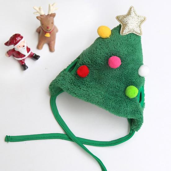 1 Set Christmas Pet Outfit Christmas Tree Pom-Pom Hat And Pet Bib Holiday Pet