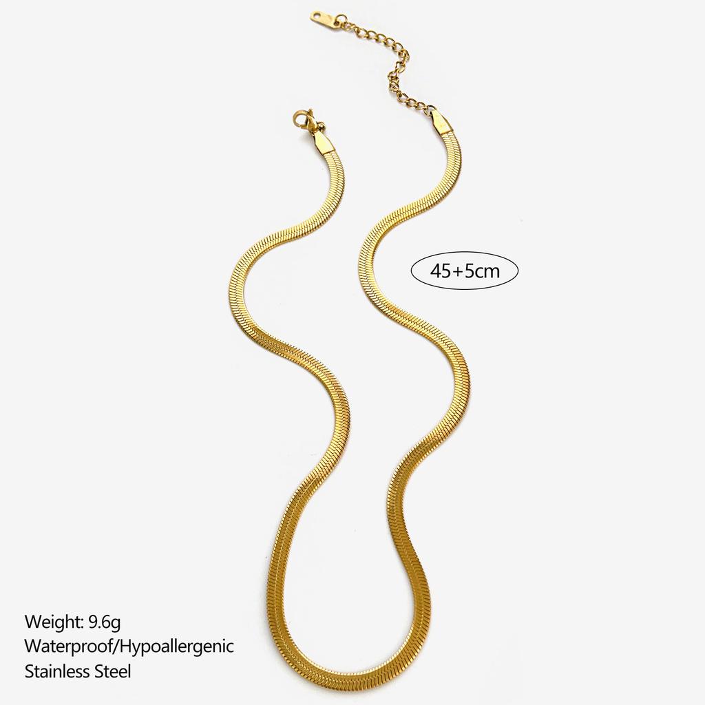 GHIDBK Minimalist Stainless Steel 1mm 2mm 4mm Flat Snake Chain Hollow Heart Pendant Necklace for Women Fashion Stackable Zircon