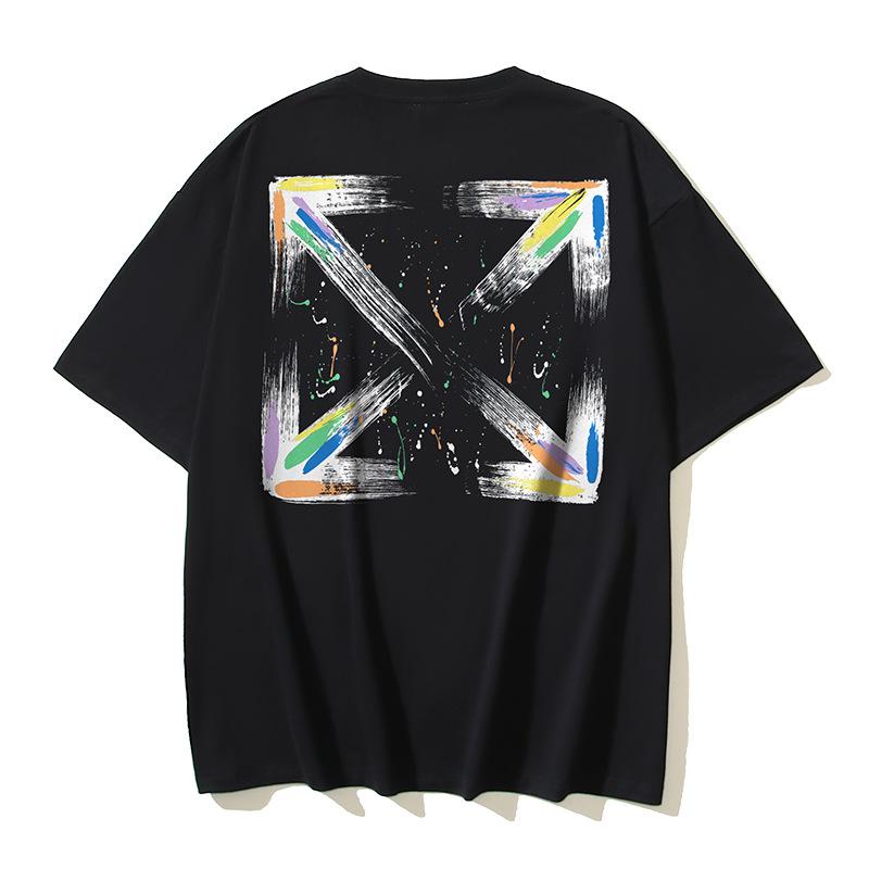 Off-White 2025 Sommer Neues Pinsel Pfeil Tintenspritzer Muster Bedrucktes Kurzarm T-Shirt für Männer und Frauen