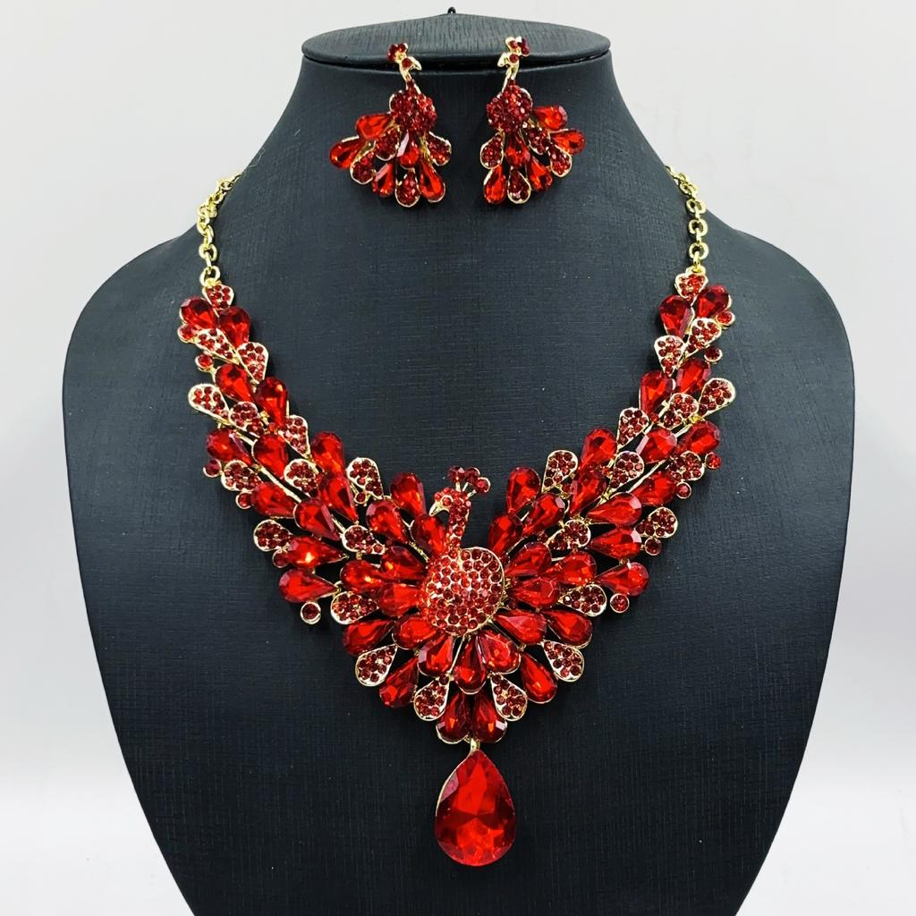 Peacock Crystal Wedding Earrings Necklace Set for Women Bridal Jewelry Party Accessories