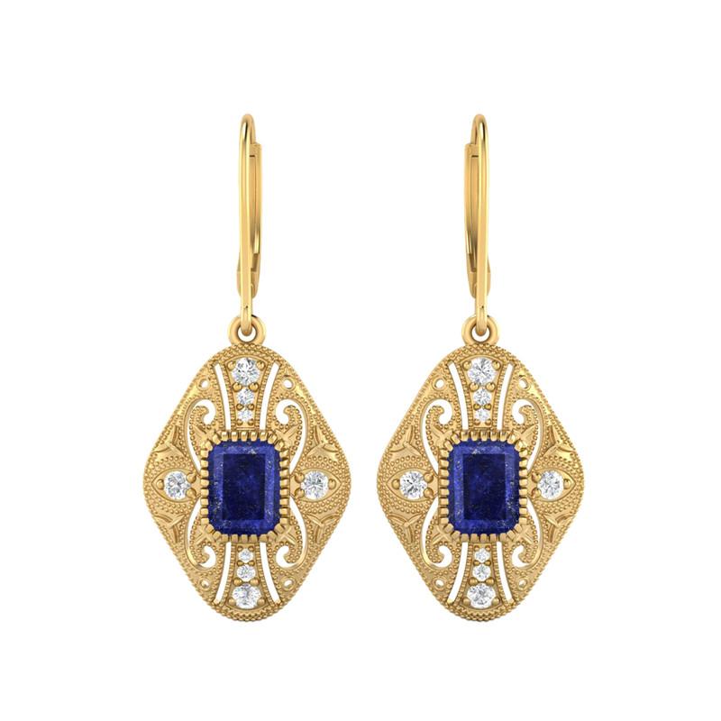 Lapis Filigree Dangle Women Wedding Earrings-925 Sterling Silver