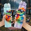 1PC Rainbow Smoke Wolf Animal Art Print 750ml Color Plastic Sports Water Bottle Leakproof Flip Straw Lid Suitable for Sports Office Home Use