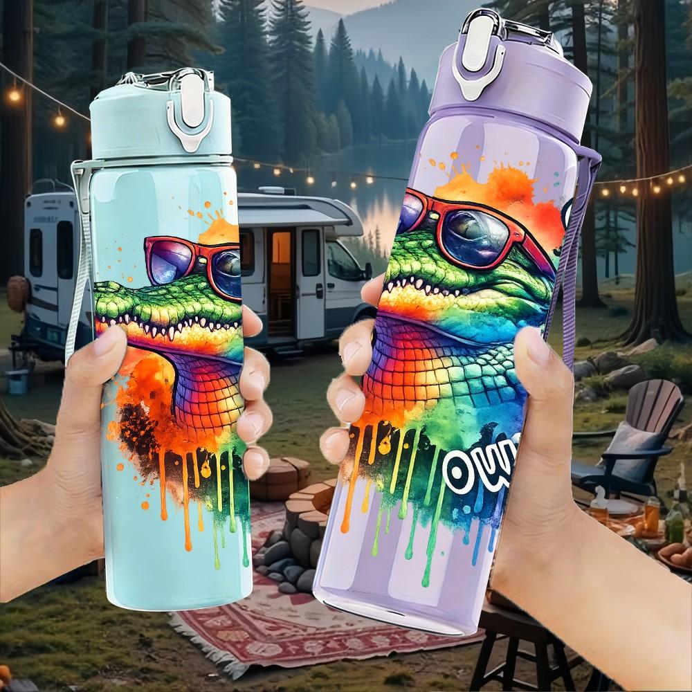 1PC Rainbow Smoke Wolf Animal Art Print 750ml Color Plastic Sports Water Bottle Leakproof Flip Straw Lid Suitable for Sports Office Home Use
