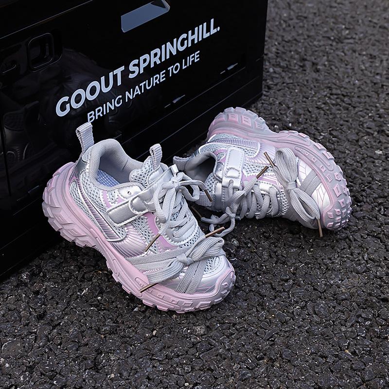 Children's Fashion Sneakers 2025 Spring and Autumn New Girls Mesh Breathable Dad Shoes Boys Soft-soled Non-slip Running Shoes