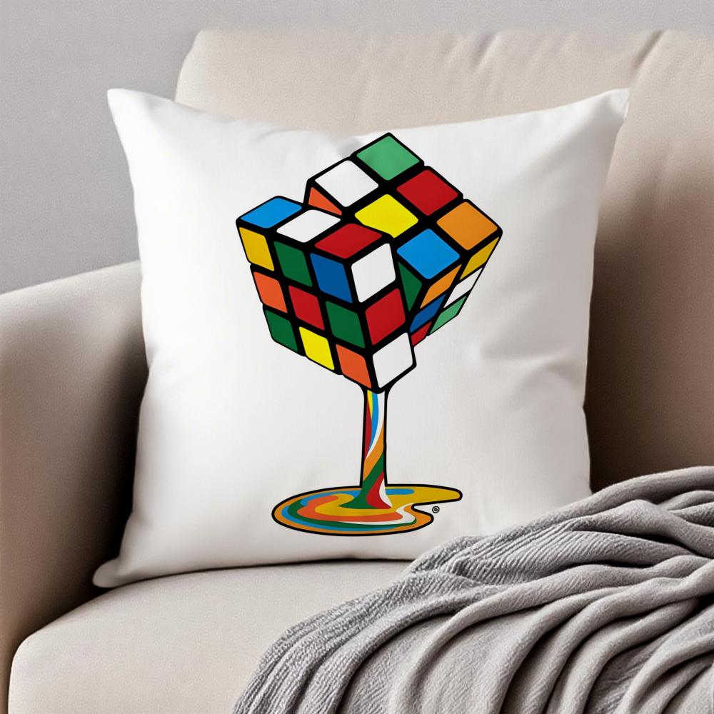 RRubiksES Cube Cushion Cover Pillowcase Antidustmite Invisible Zipper Short Plush Sofa Cushion