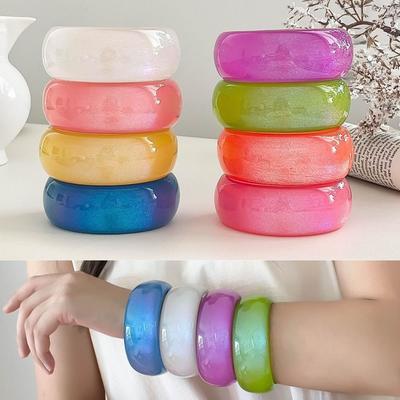 Round Wide Wrist Bracelets Bright Color Resin Bracelets Elegant Chunky Bangles  Gifts