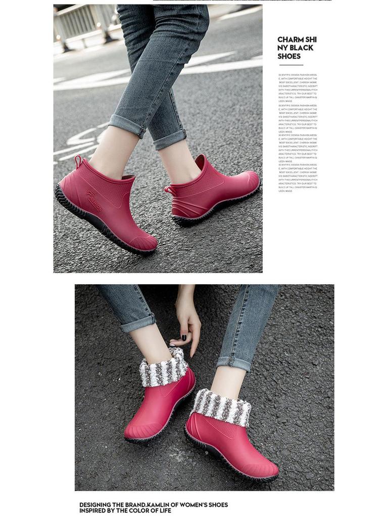 Women's Waterproof Low-Cut Korean Style Rain Boots - Fleece-Lined, Non-Slip Short Tube Fashion Shoes
