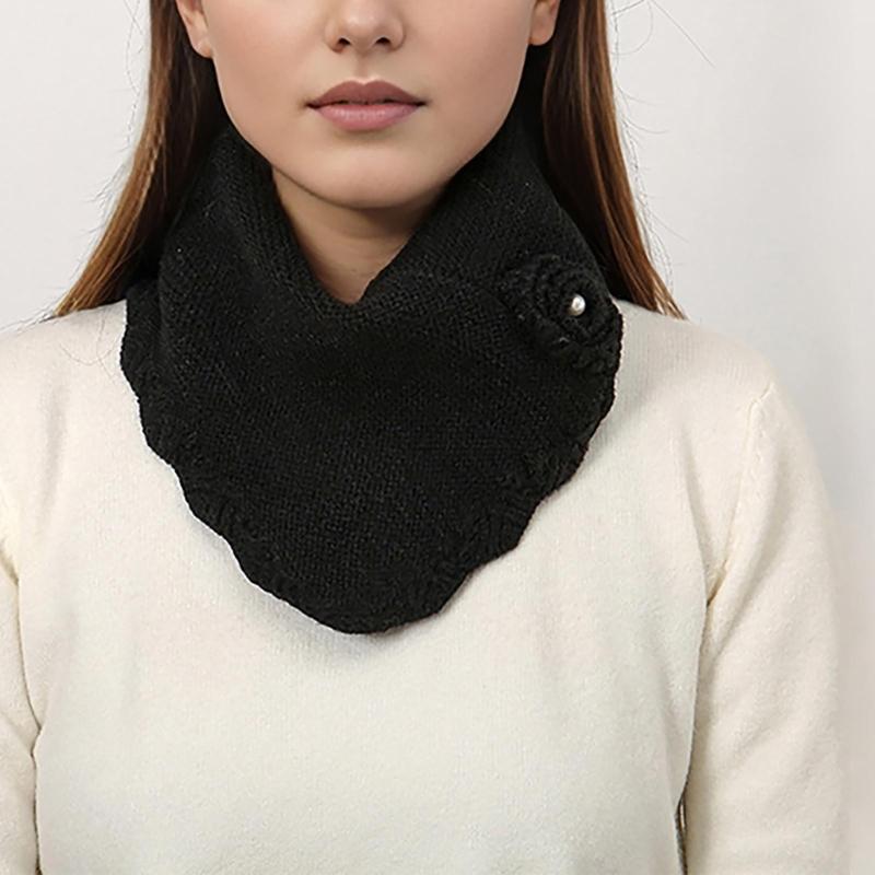 Women Winter Knit Waves Edge Turtleneck Faux Collar Elegant Flower Detachable Pullover Triangular Scarf Wrap Neck Warmer