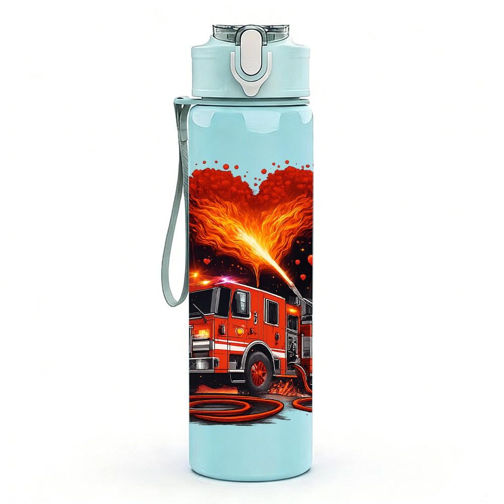 1PC Burning Fire Truck Art 750ml Color Plastic Sports Water Bottle Leakproof Flip Straw Lid Suitable for Sports Office Home Use