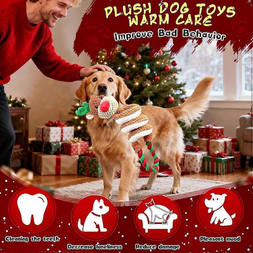 Christmas Dog Toys for Large Dogs: Squeaky Dog Toys with Crinkle Paper - Tug of War Plush Dog Toy - Interactive Dog Chew Toys for Large Medium Small D