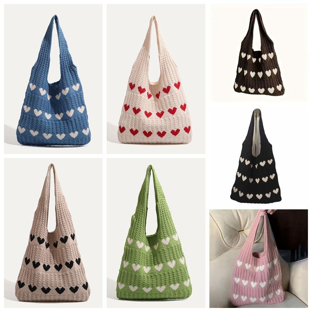 Summer Love Hollowed Out Knitted Bag Large Capacity Storage Bag Crochet Tote Bag Bohemian Handbag Weave Bag Beach